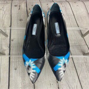 Prada Women's‎ Black Graffiti Eye Pointed Toe Luxury Flat Shoe IT 37.5 / US 7